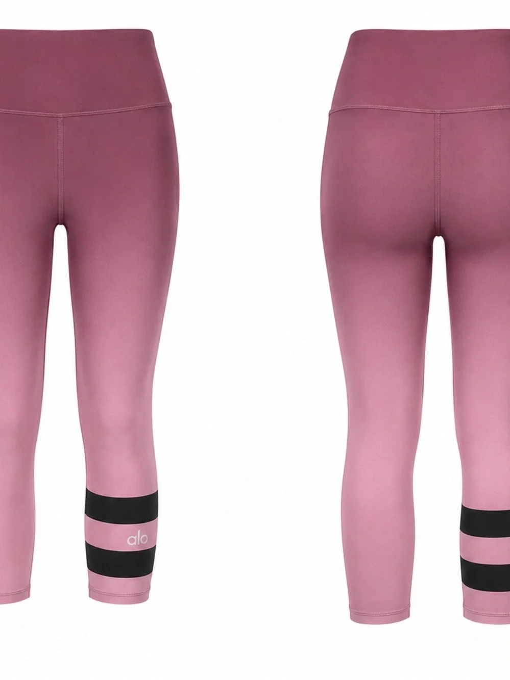 ALO Yoga Mauve Capri Leggings with Black Stripes